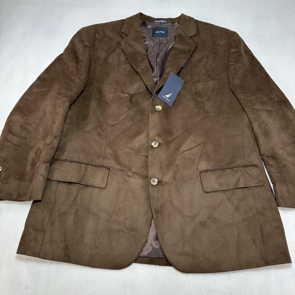 Nautica Other - Nautica Sport Coat Mens 48R Brown Faux Suede Blazer Jacket Three Button Prep